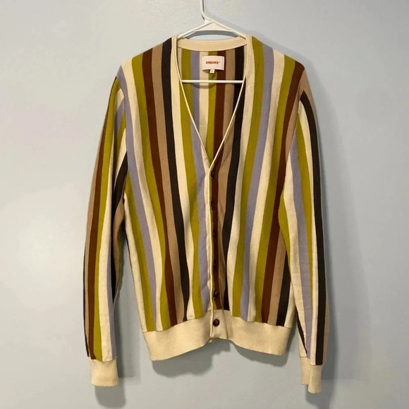 Checks Men’s Downtown Multi Stripe Button Down Cardigan Medium M Grandpa Retro - Picture 8 of 12